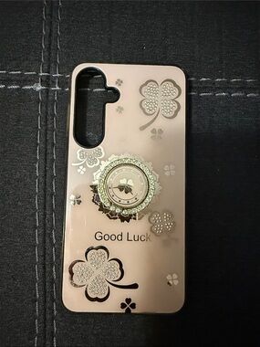 Samsung Galaxy S25+ Case - Rose Gold Good Luck Clover with Loop Grip